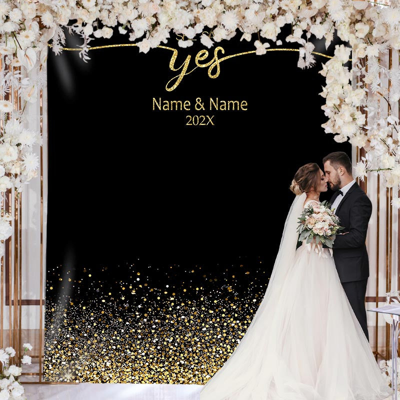 Lofaris Personalized She Said Yes Black Backdrop Decor Banner