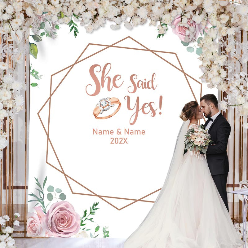 Lofaris Personalized She Said Yes Wedding Backdrop Banner