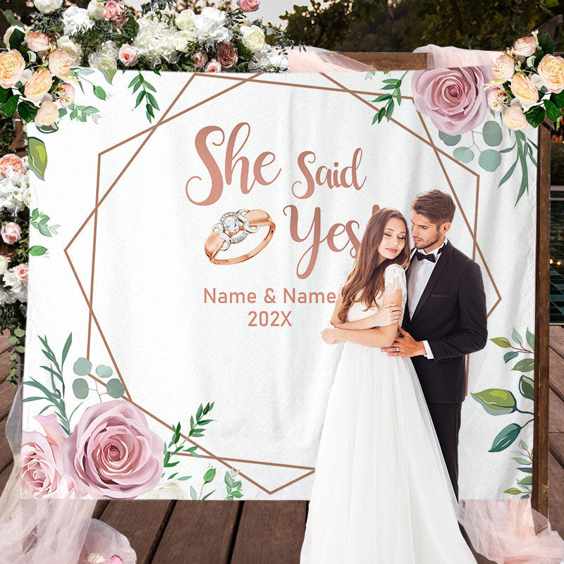 Lofaris Personalized She Said Yes Wedding Backdrop Banner