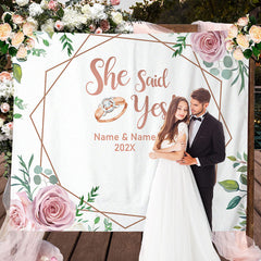 Lofaris Personalized She Said Yes Wedding Backdrop Banner