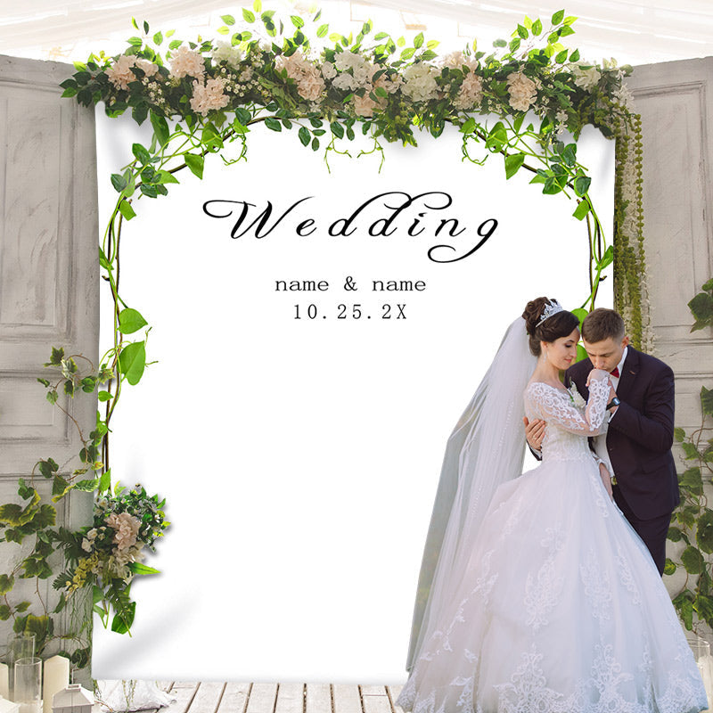 Lofaris Personalized Simple Green Leaf Wedding Backdrop Banner