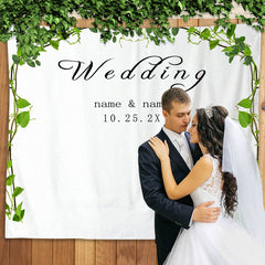 Lofaris Personalized Simple Green Leaf Wedding Backdrop Banner