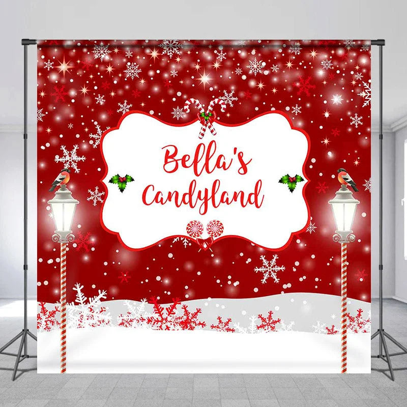 Lofaris Personalized Snowflake Red Bokeh Christmas Backdrop