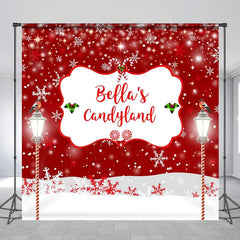 Lofaris Personalized Snowflake Red Bokeh Christmas Backdrop