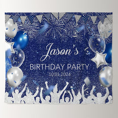 Lofaris Personalized Spark Balloon Blue Birthday Backdrop