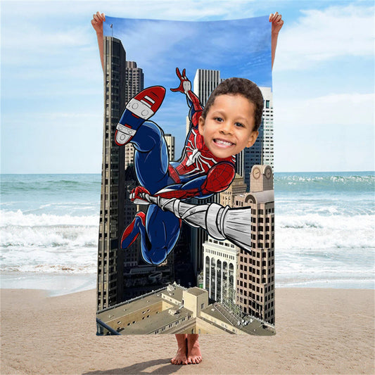 Lofaris Personalized Spinning Climbing Spiderman Beach Towel