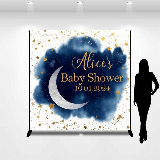 Lofaris Personalized Stars Blue Spot Baby Shower Backdrop