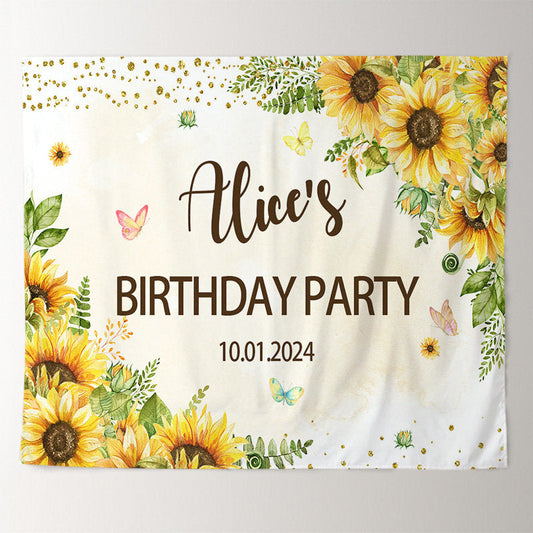 Lofaris Personalized Sunflower Butterfly Birthday Backdrop