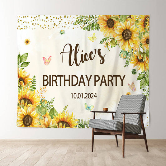 Lofaris Personalized Sunflower Butterfly Birthday Backdrop