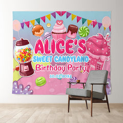 Lofaris Personalized Sweet Candyland Pink Birthday Backdrop