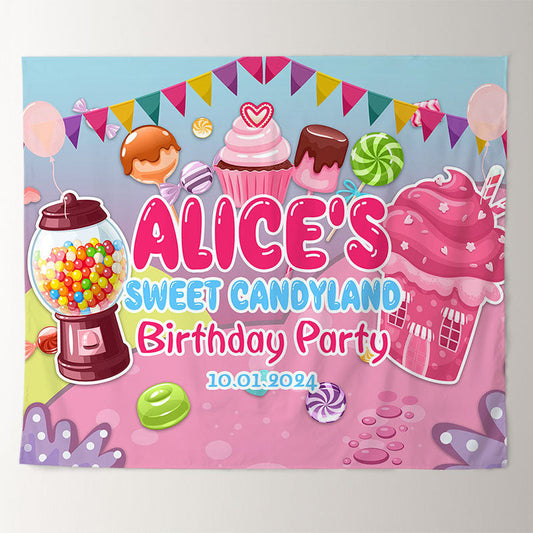 Lofaris Personalized Sweet Candyland Pink Birthday Backdrop