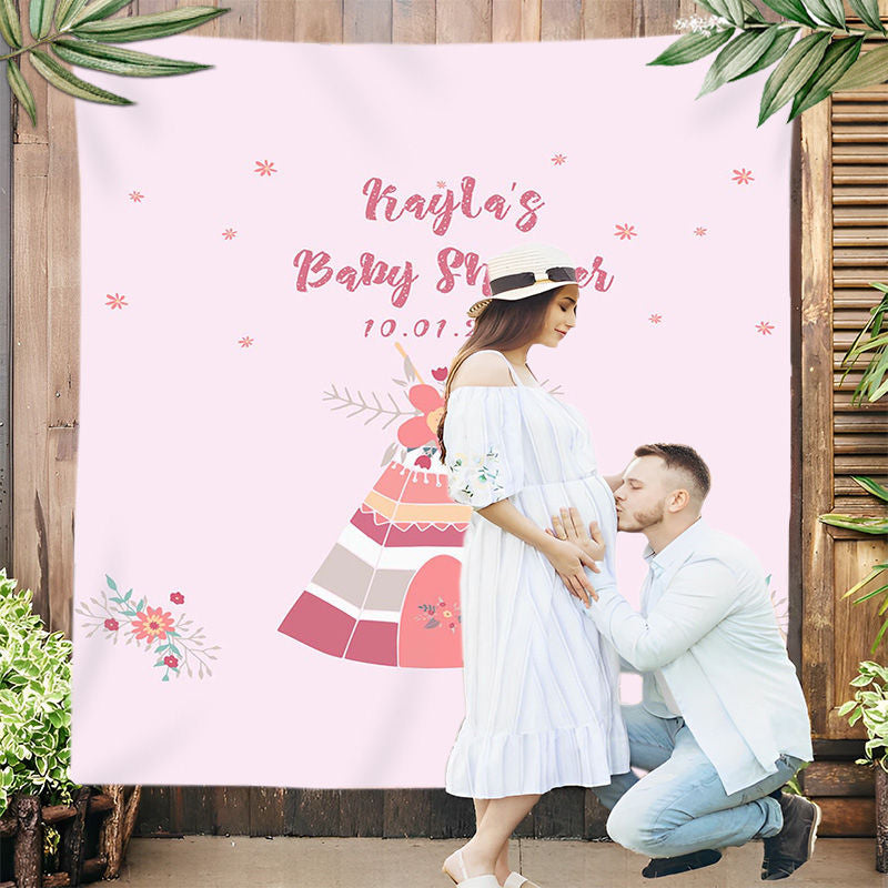 Lofaris Personalized Teepee Sign Baby Shower Backdrop Banner