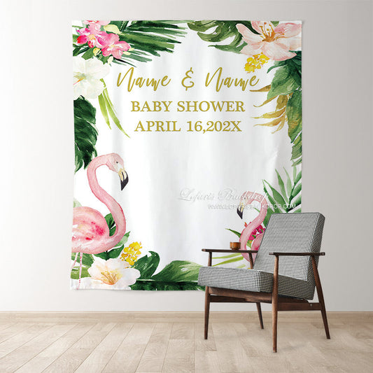 Lofaris Personalized Tropical Flamingo Bridal Shower Backdrop For Party