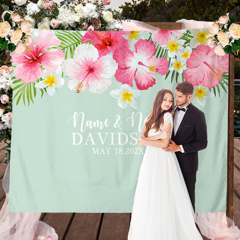 Lofaris Personalized Tropical Floral Wedding Backdrop