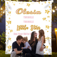 Lofaris Personalized Twinkle Little Star Birthday Backdrop Banner