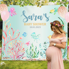 Lofaris Personalized Under the Sea Baby Shower Backdrop Banner