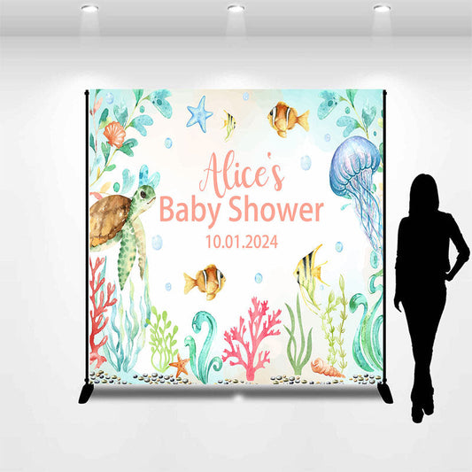 Lofaris Personalized Undersea Creatures Baby Shower Backdrop