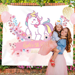 Lofaris Personalized Unicorn And Flower Birthday Backdrop Banner