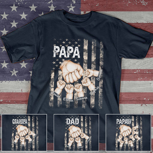 Lofaris Personalized USA Flag Papa Kids Father’s Day T-Shirt