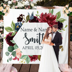 Lofaris Personalized Watercolor Floral Name Photo Wedding Backdrop