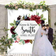 Lofaris Personalized Watercolor Floral Name Photo Wedding Backdrop