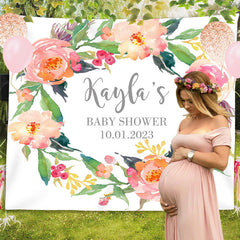 Lofaris Personalized Watercolor Flowers Baby Shower Backdrop Banner