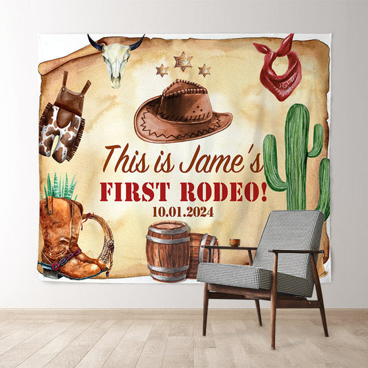 Lofaris Personalized Western Cowboy Redeo 1st Birthday Backdrop
