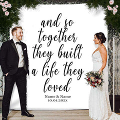 Lofaris Personalized White Wedding Backdrop Tapestry Banner Gift