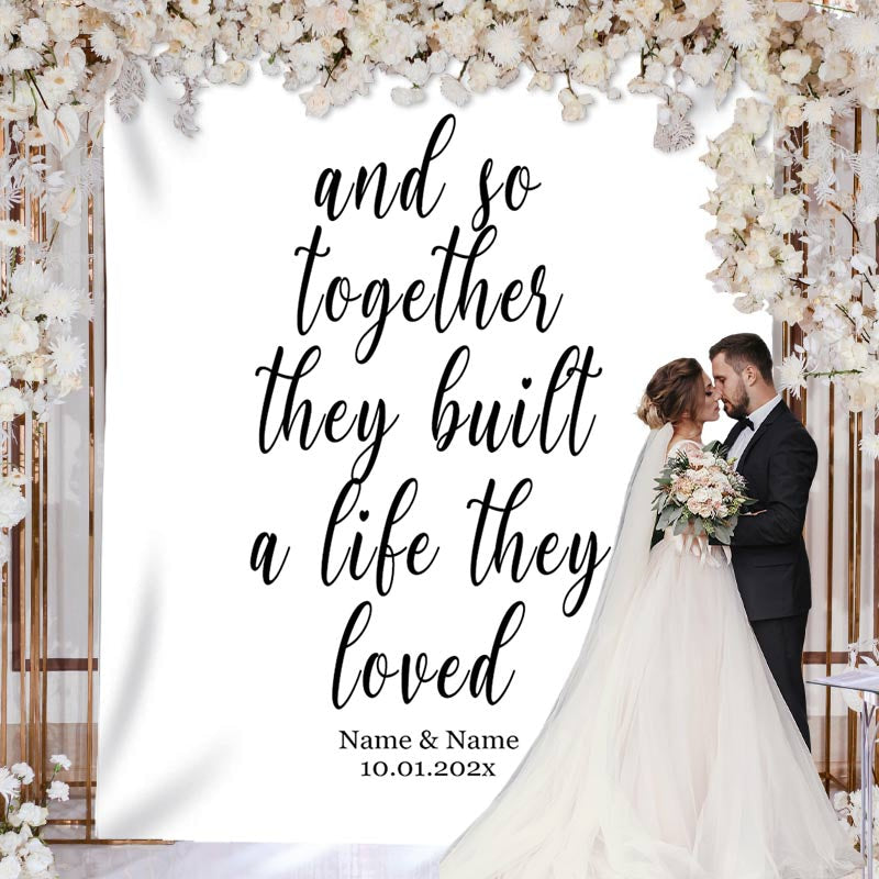 Lofaris Personalized White Wedding Backdrop Tapestry Banner Gift