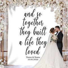 Lofaris Personalized White Wedding Backdrop Tapestry Banner Gift