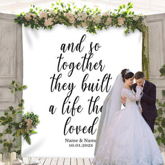 Lofaris Personalized White Wedding Backdrop Tapestry Banner Gift