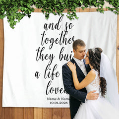 Lofaris Personalized White Wedding Backdrop Tapestry Banner Gift
