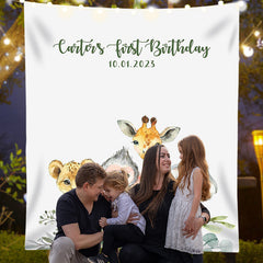 Lofaris Personalized Wild One Safari Birthday Backdrop Banner