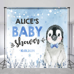 Lofaris Personalized Winter Penguin Baby Shower Backdrop
