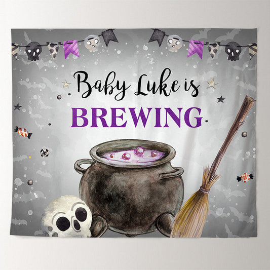 Lofaris Personalized Witch Theme Grey Baby Shower Backdrop