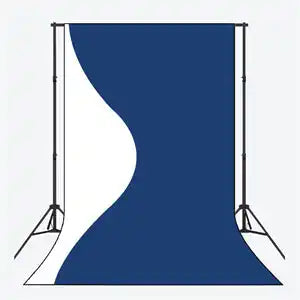 Photography backdrop stand with blue and white fabric.
