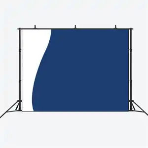 Photography backdrop stand with navy blue and white fabric panels.