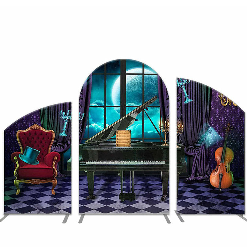 Lofaris Piano House Blue Moon Halloween Arch Backdrop Cover