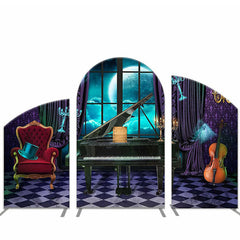 Lofaris Piano House Blue Moon Halloween Arch Backdrop Cover