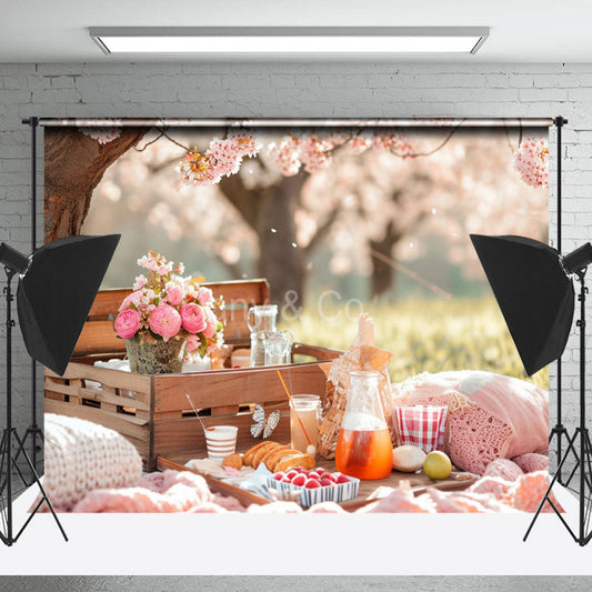 Lofaris Picnic Floral Grass Bokeh Spring Photo Backdrops