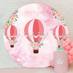 Lofaris Pink Airballoon Baby Shower Round Backdrop Cover