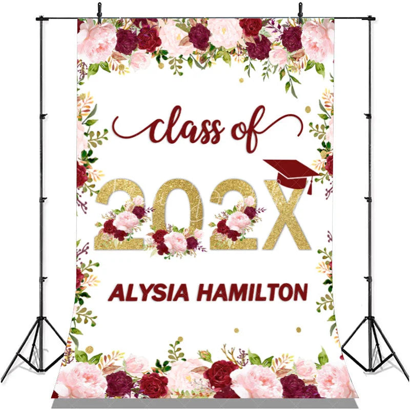 Lofaris Pink And Burgundy Flower Glitter Class Of 2022 Backdrop