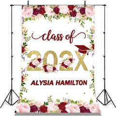 Lofaris Pink And Burgundy Flower Glitter Class Of 2022 Backdrop