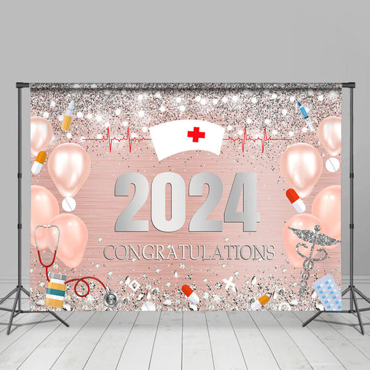 Lofaris Pink And Silver Bokeh Glitter Nurse 2024 Grad Backdrop