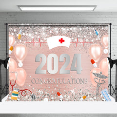 Lofaris Pink And Silver Bokeh Glitter Nurse 2024 Grad Backdrop