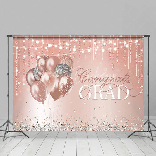 Lofaris Pink And Silver Diamond Ballons Congrats Grad Backdrop