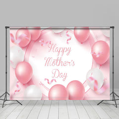Lofaris Pink And White Balloon Ribbon Mothers Day Backdrop