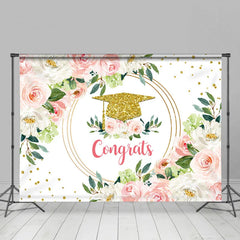 Lofaris Pink And White Floral Gold Glitter Congrats Backdrop