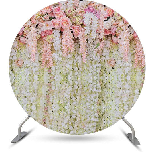 Lofaris Pink And White Floral Tassel Round Wedding Backdrop