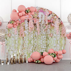 Lofaris Pink And White Floral Tassel Round Wedding Backdrop